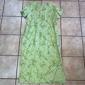 100% Linen Coldwater Creek Leaf Fern Print Dress Midi / Maxi Large Petite Crew
